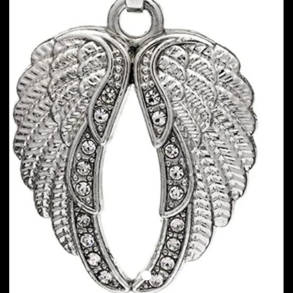 210. Guardian Angel wings silvertone  necklace